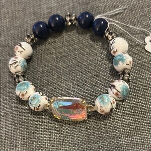 Elegant Blue and White Beaded Bracelet